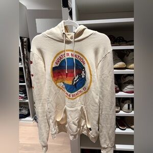 Aviator Nation Cream Hoodie with Multicolor Logo